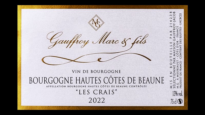 Gauffroy Marc & Fils, Chardonnay Les Crais, Hautes Côtes de Beaune - Lekker Sapje - Wijn voor mensen met humor