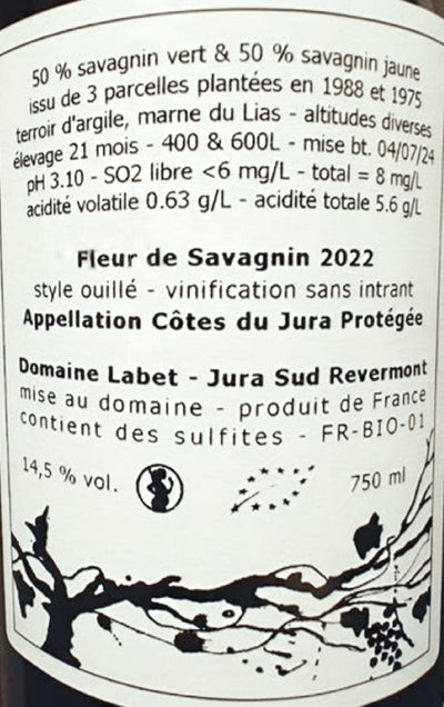 Fleur de Savagnin En Chalasse, Labet, Cotes du Jura, Frankrijk wittewijn_achteretiket