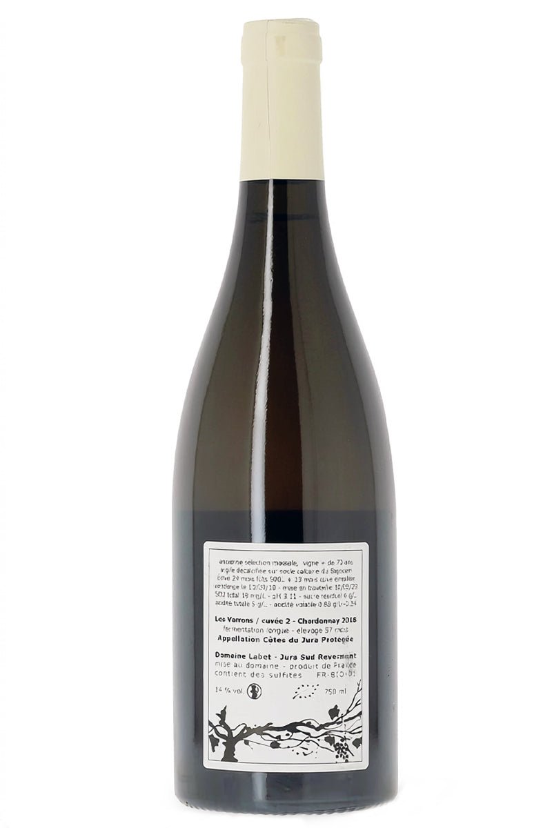 Domaine Labet, Chardonnay Les Varrons, Cotes du Jura, Frankrijk, witte wijn, achteretiket fles