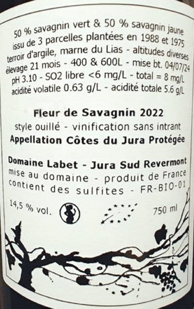 Fleur de Savagnin En Chalasse, Labet, Cotes du Jura, Frankrijk wittewijn_achteretiket